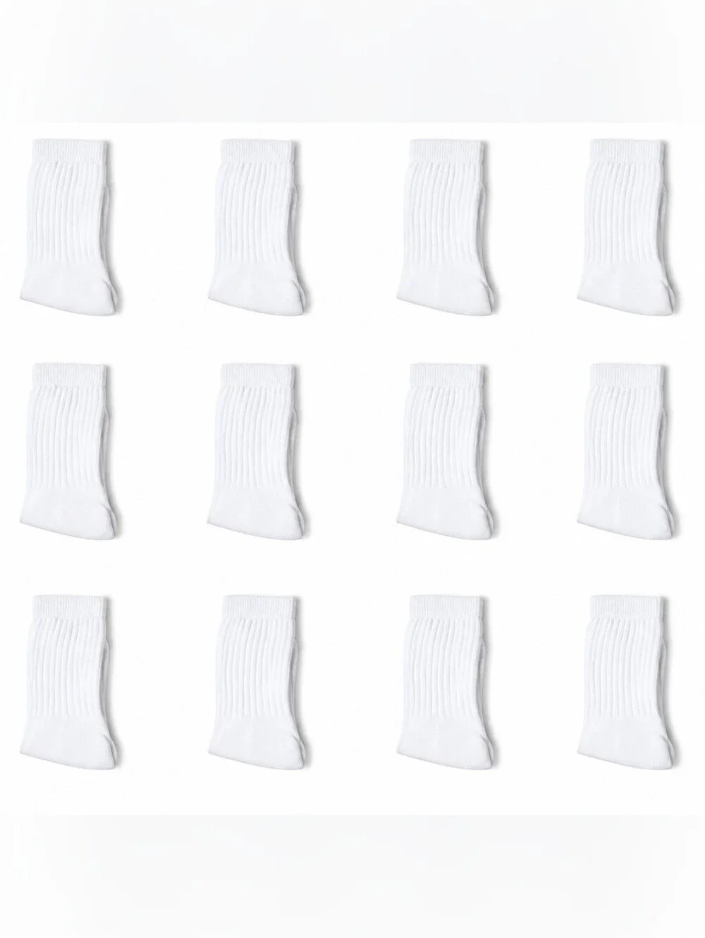 12 Pairs Men's Cotton Crew Everyday Plain Solid White Socks Size 9-11